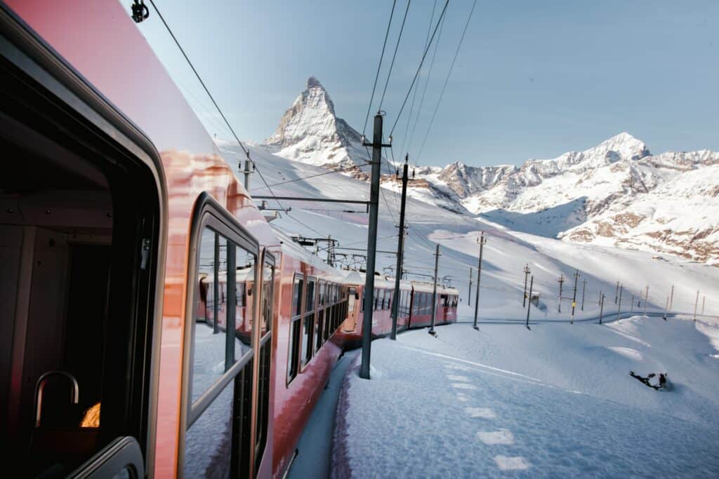 The matterhorn in Zermatt seen from a train