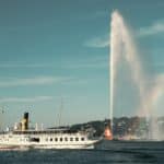 Ship in front of the jet-d-eau in Geneva