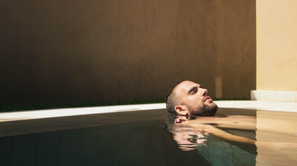 Man relaxing in a spa in Switzerland