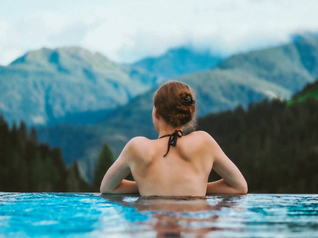 Woman in a spa in the Swiss mountains
