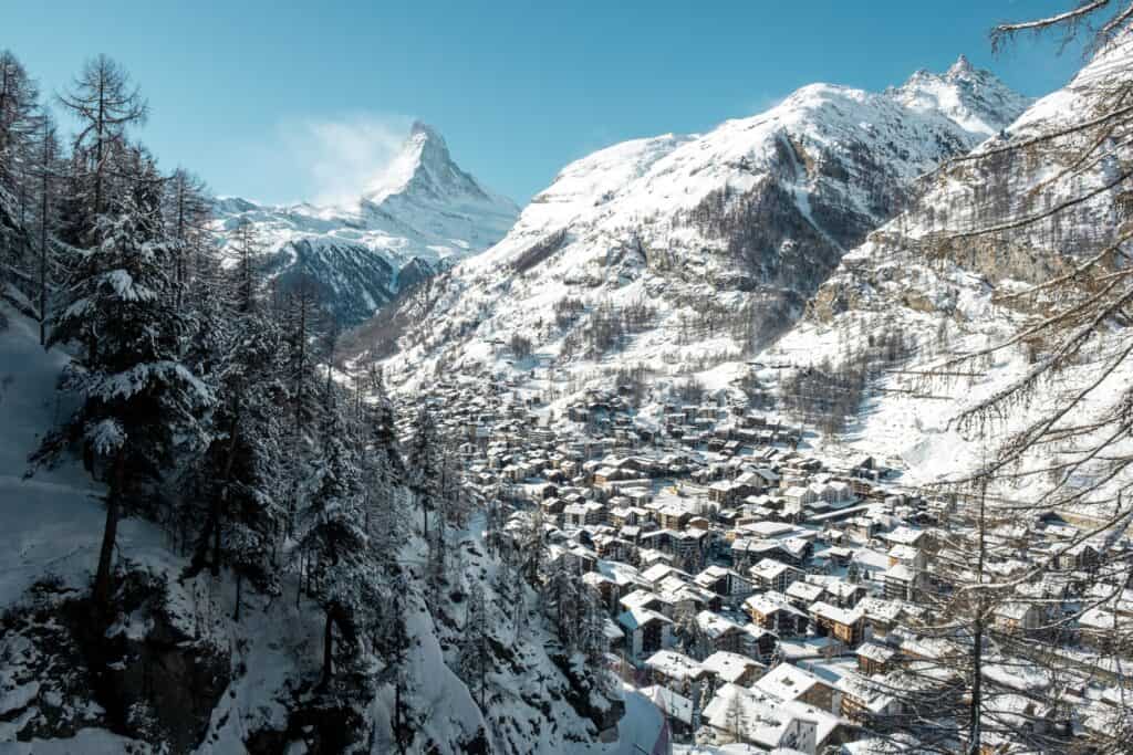 Village of Zermatt in winter