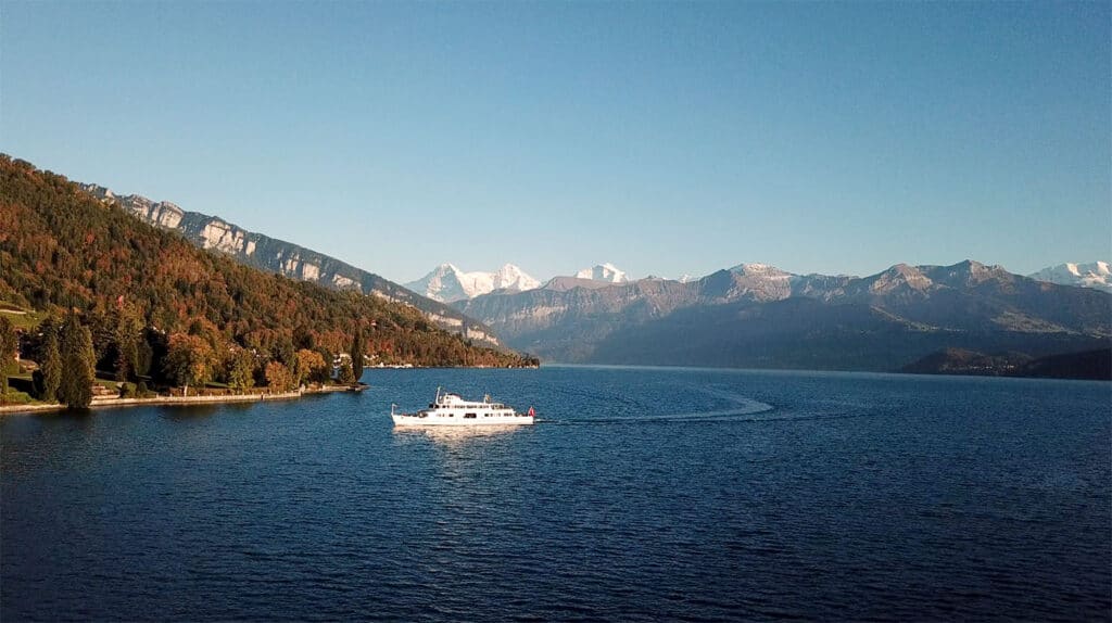 Cruise ship on Lake Thun with panoramic views of the bernese Alps