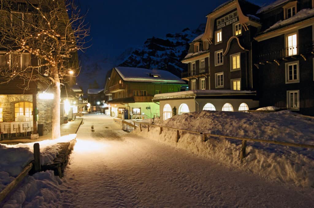 Mürren village on a winter night
