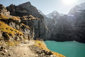 Hiking with scenic views on the Oeschinensee Panorama Hike