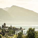 The Spiez bay and castle at Lake Thun