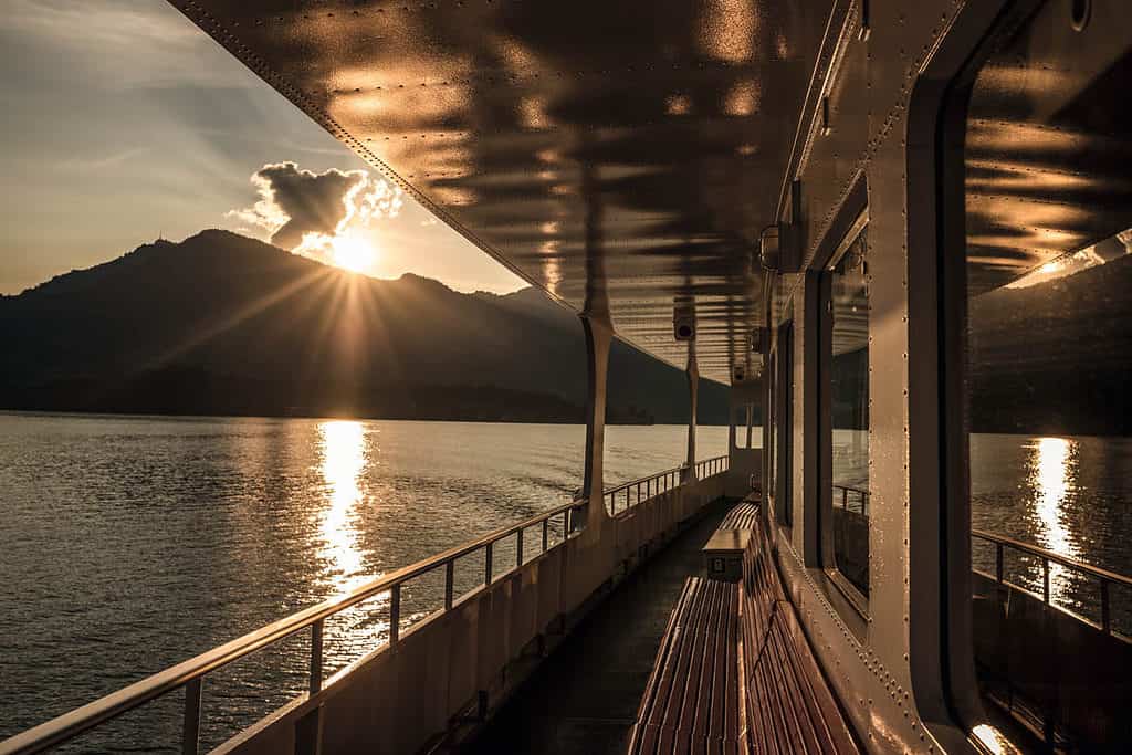 sunset on a cruise ship on lake lucerne