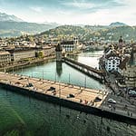 Aerial view of lucerne and chapel bridge