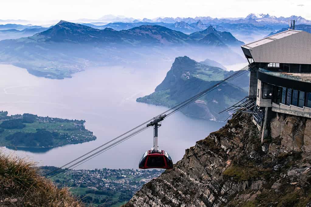 Cable car leading to pilatus mountain station
