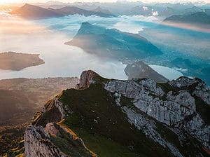 Scenic view from Pilatus mountain during sunset