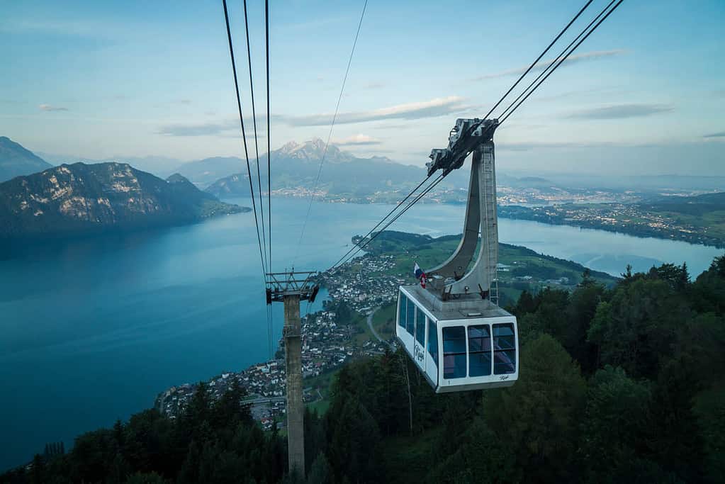 Cable car gondola from weggis with view over lake lucerne