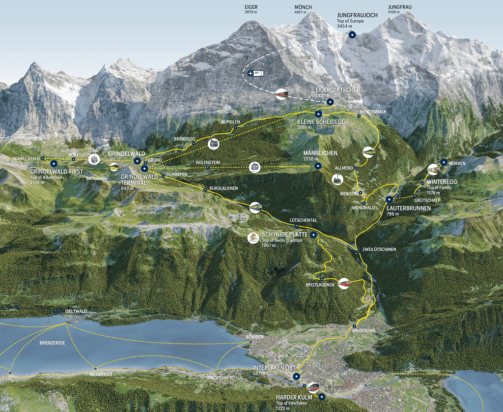 Illustration of the Jungfrau Travel Pass Area