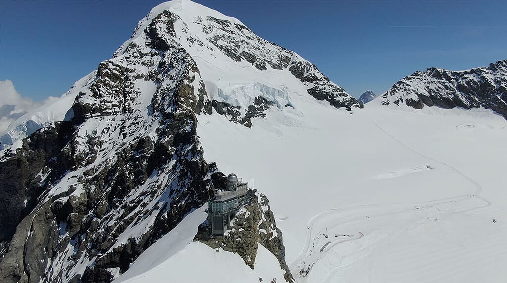 Aerial view of jungfraujoch and the snow paradise on the aletsch glacier