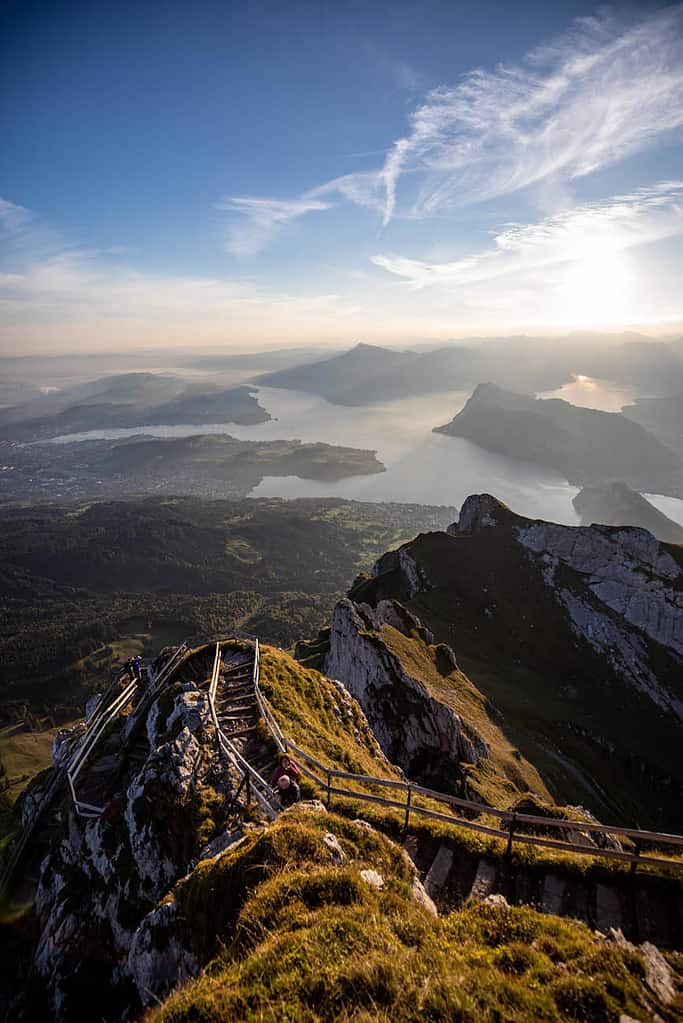 View from Pilatus Kulm with a view of Lake Lucerne.