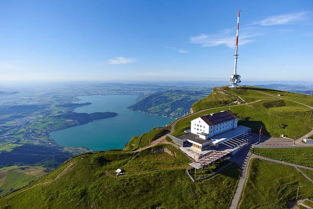Peak of rigi with the hotel and antenna