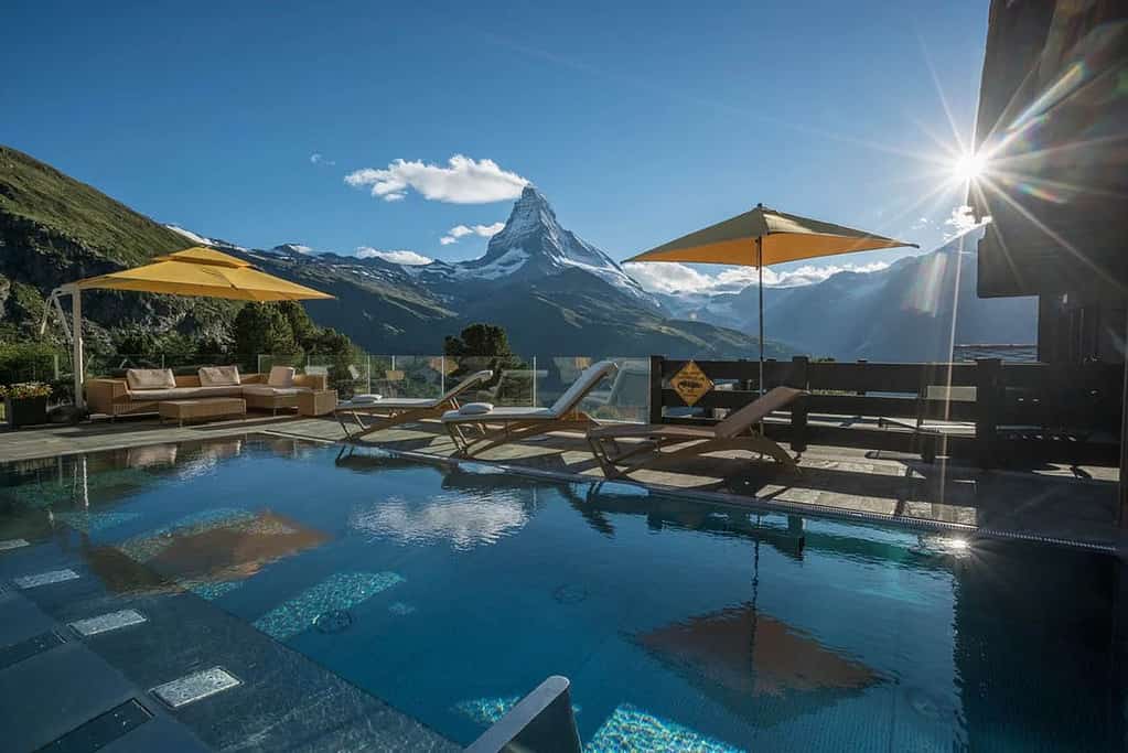 Scenic view from the Spa pool at Riffelalp resort in zermatt