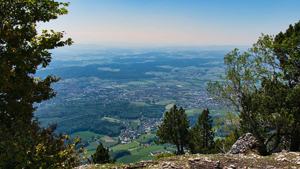 Weissenstein mountain with view over the swiss plateau region